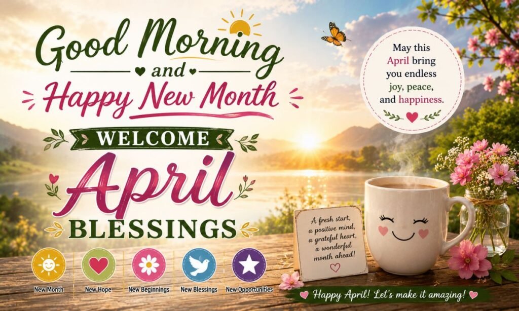Good Morning and Happy New Month Wishes Welcome April Blessings