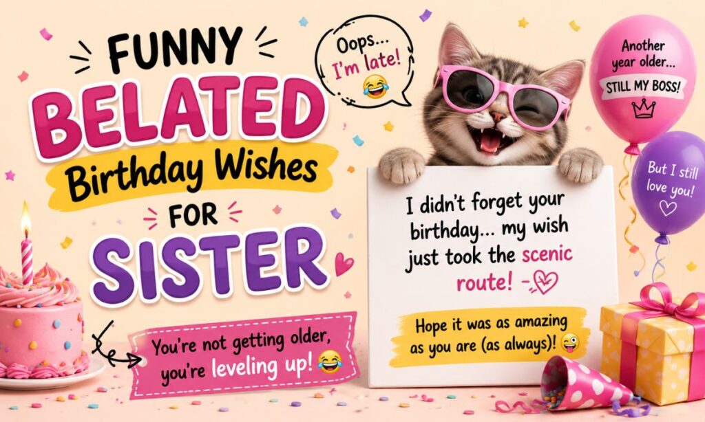 Funny Belated Birthday Wishes for Sister