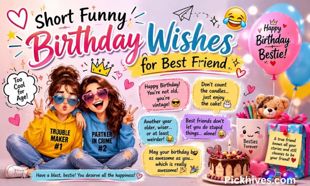 Short Funny Birthday Wishes for Best Friend